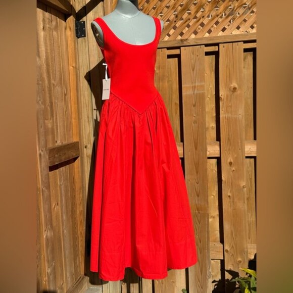 🆕 RONNY KOBO 🧿 NWT Verda Red Stretch Knit Dress, Poplin Skirt - Sz M - Picture 4 of 13